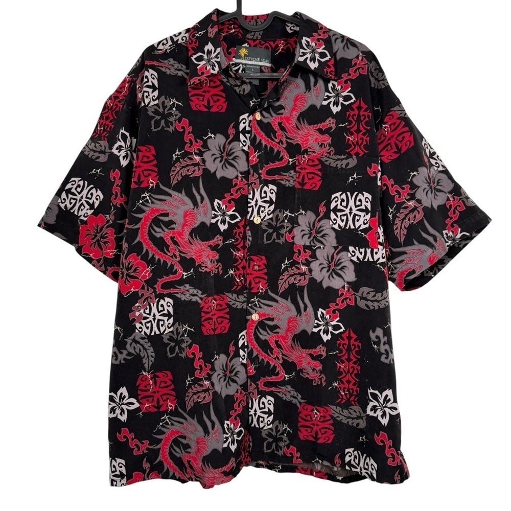 Y2K Extreme Gear Dragon & Floral Hawaiian Shirt - Size L